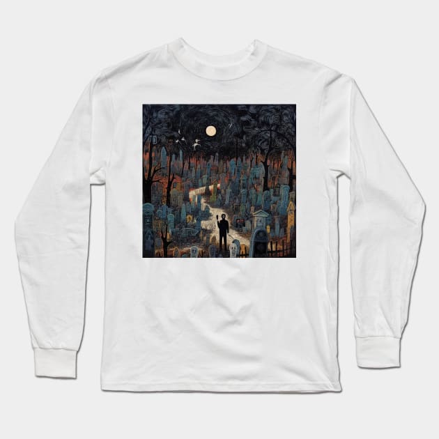Midnight Walk Through the Cemetary Long Sleeve T-Shirt by EpicFoxArt